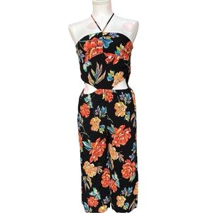 Sienna Sky Tropical Cutout Capri Halter Jumpsuit - Large